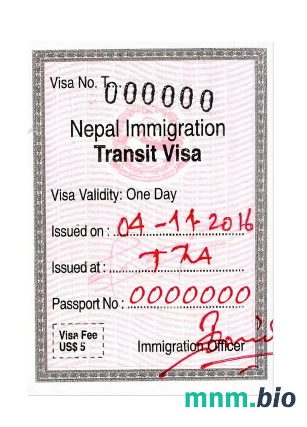 Przykład wizy imigracyjnej do Nepalu w PSD